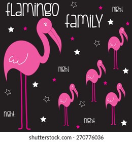 cute pink flamingos with stars and dots vector illustration