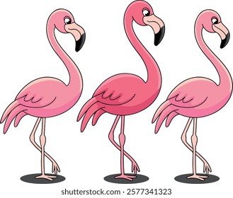 Cute pink flamingos vector art illustration