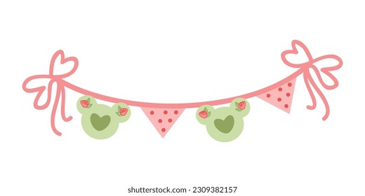 Cute pink flat buntings garlands, flags. Celebration decor. Valentines Day. Cute vintage heart-shaped shabby chic textile bunting flags ideal for Valentine's Day, weddings, birthdays, bridal shower
