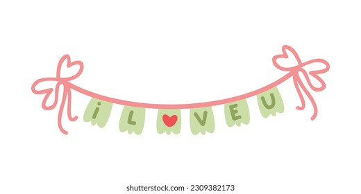Cute pink flat buntings garlands, flags. Celebration decor. Valentines Day. Cute vintage heart-shaped shabby chic textile bunting flags ideal for Valentine's Day, weddings, birthdays, bridal shower