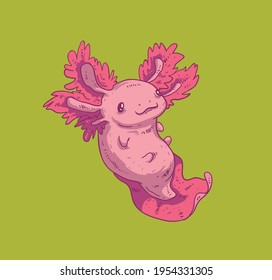 Feliz axolotl rosa buscando amigos