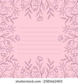 Cute pink floral frame border notepad, memo pad, poster and social media post
