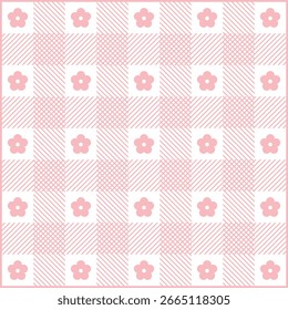 Lindo patrón floral rosa. Gingham Seamless Plaid. Fondo suave de la flor del pastel para la tela, papel de embalaje, manualidades del libro de recuerdos, Fondo de pantalla, decoración de la primavera, proyectos del bebé, y diseño textil moderno.