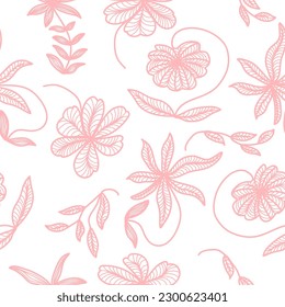 Patrón floral rosado con estilo dibujado a mano sobre fondo blanco. Motivo de la flor para la moda, papel tapiz, papel de envolver, fondo, tela, textiles, ropa y diseño de tarjetas