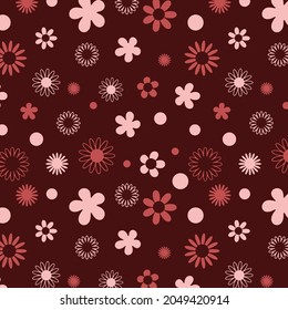 Patrón floral rosa suave en fondo rojo oscuro