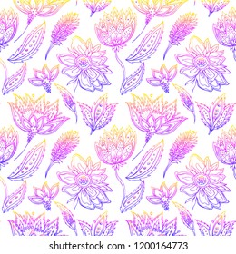Cute pink floral seamless pattern background. Floral vintage seamless pattern for retro wallpapers. Enchanted Vintage Flowers. Arts and Crafts movement inspired.