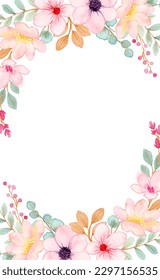 Cute pink floral watercolor frame for wedding, birthday, card, background, invitation, wallpaper, sticker, decoration etc.