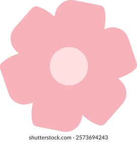 Cute pink flower flat design. A vector illustration of a simple flower with five soft pink petals. Flower illustration wedding invitations children's room decor