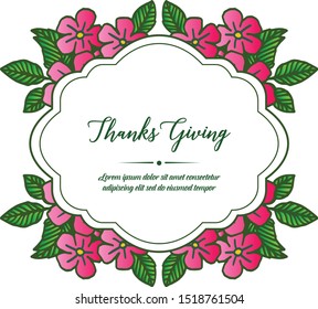 Cute pink flower frame hand drawn for card thanksgiving. Vector
