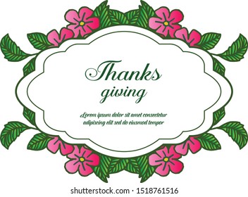 Cute pink flower frame hand drawn for card thanksgiving. Vector