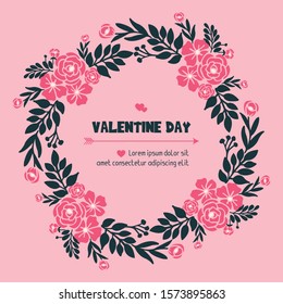 Cute pink flower frame, for valentine day card style. Vector