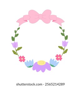 Cute pink flower frame vector. Border floral decoration