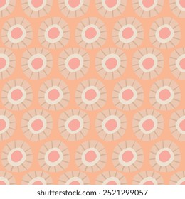Cute pink flower heads vector seamless pattern background. Dense floral backdrop with irregular modern flower heads. Botanical simple repeat in brick layout for baby, kids, garden. Boho all over print