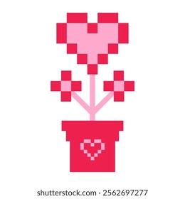 Cute pink flower heart clipart.Cross Stitch embroidery seamless. Geometric pixel ethnic.Lovely romantic folk isolate background for Mother's Day,Valentine, wedding,birthday,textiles,decorate element.