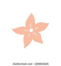 Flor rosa suave aislada de fondo blanco. Ilustración vectorial en estilo plano dibujado a mano. Perfecto para tarjetas, logotipo, decoración, primavera y verano. Pieza botánica.