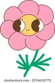 Cute pink flower with smiling face and large eyes
