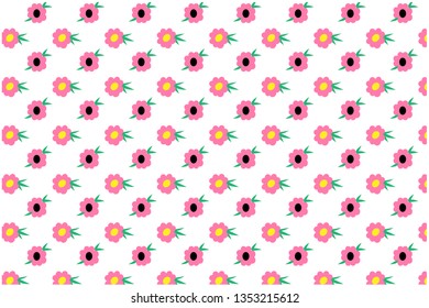 Cute pink flowers blooming pattern vector decorative on white background.