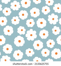 Cute pink flowers on beige. Vector seamles pattern