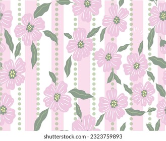 cute pink flowers over pink stripes