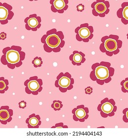 Cute pink Flowers Pattern in hand drawn style