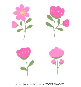 Linda Ilustración vectorial de flores rosadas para niños y diseño de la naturaleza.