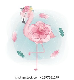 Cute Pink Flowery Flamingo in Summer