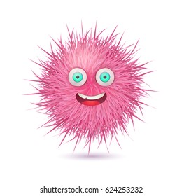 Cute pink fluffy monster. Vector illustration on white background.