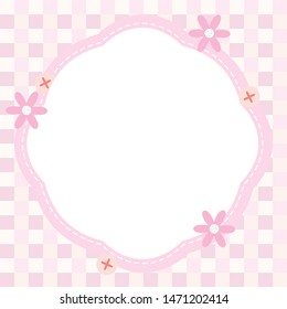 Cute pink frame with flower and button suitable for baby or girl photo frame. Cute background with soft pink color. Pink template card design  