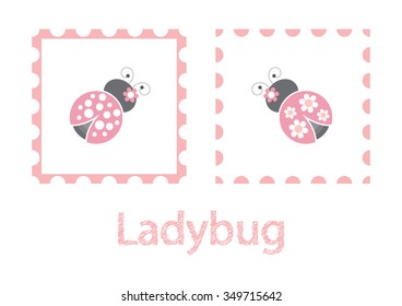 Cute pink frame with ladybug on white background