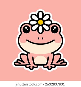 Sapo rosa bonito com Daisy Ilustração