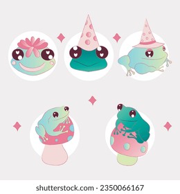 Cute pink frog illustrations characters kawaii