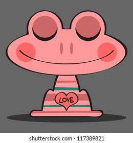 Cute pink frog in love