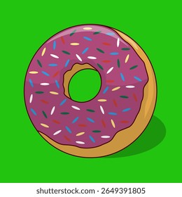 A cute pink frosted donut with colorful sprinkles. Fun, vibrant, and perfect for menus, stickers, kids' content, and bakery-themed designs. Vector, isolated, and easy to use.