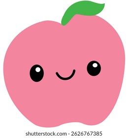 Cute pink fruit with a smiling face, perfect for children’s illustrations, vector art, and kawaii-style digital designs.
