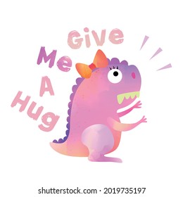 Cute pink funny Dinosaur girl with lettering Roar. Vector EPS 10.