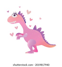 Cute pink funny Dinosaur girl. Vector EPS 10.