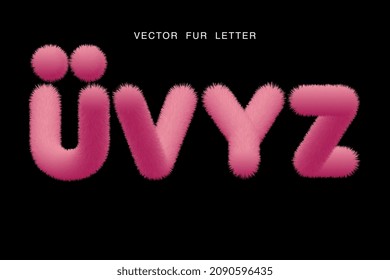 Cute pink fur alphabet. Vector Illustration.