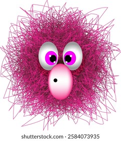 Cute pink furry monster 3D cartoon character 