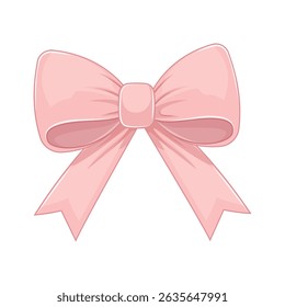 Cute pink gift bow. Isolated on white. Pink ribbon bow. Vector illustration.
