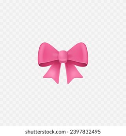 Cute pink gift bow. Ribbon 3d realistic icon. Isolated. Pink ribbon bow. Vector