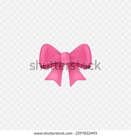 Cute pink gift bow. Ribbon 3d realistic icon. Isolated. Pink ribbon bow. Vector