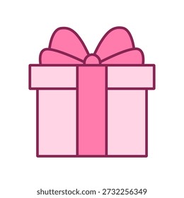 Icono de caja de regalo rosa lindo en estilo de línea plana, ilustración romántica de regalo de San Valentín para la celebración del amor, marca de Boda, venta de Festiva, pegatinas, tarjetas de felicitación, interfaz de usuario y marketing digital.