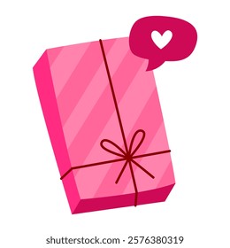 Cute pink gift box.  Illustration for valentine's day card, white background.