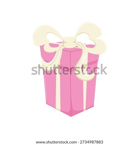 Cute pink gift box with ribbon. Symbol of romantic gift, surprise, and celebration.