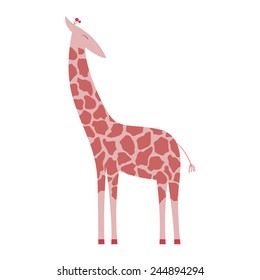 Cute pink giraffe isolated on white background in vector