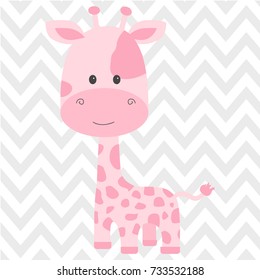 Cute pink giraffe isolated on background in vector