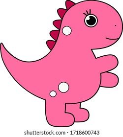 Cute Pink girl Dinosaur. Vector art Illustration on white background for, children's design.