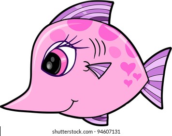 Arte ilustrativo de vectores de peces de niñas rosadas