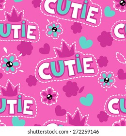 Cute pink girlish pattern, seamless vector illustration