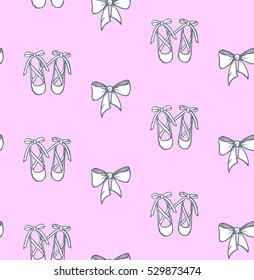 Cute Pink Girlish Seamless Hand Drawn Texture Ballet Shoes With Bows